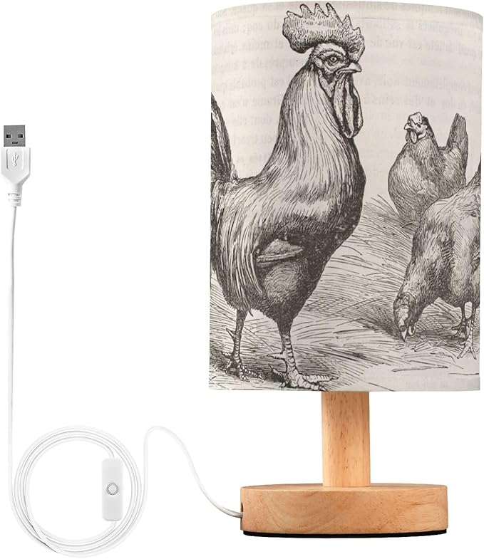 Table Lamp Retro Vintage Rooster Chicken Nightstand Lamp