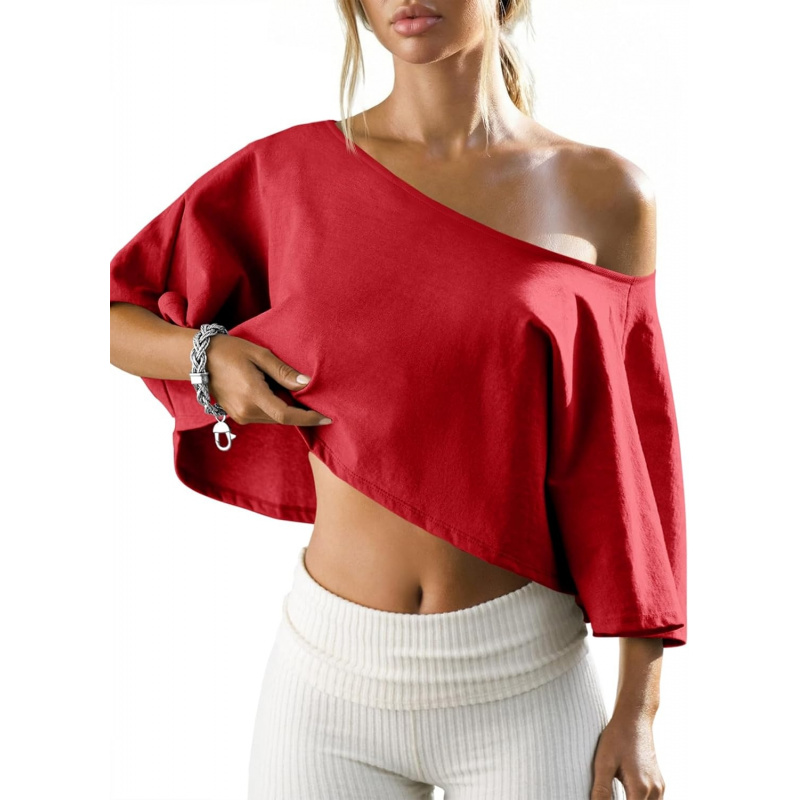 Women's Off The Shoulder Cropped Tops Batwing