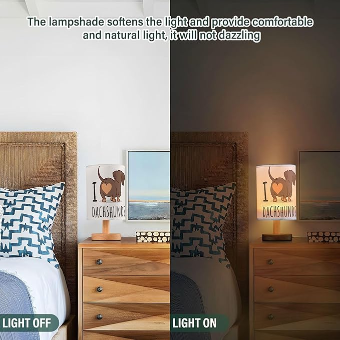 TWINKLETALE Table Lamp Cute Dachshund Dog I Love Dachshunds Heart Butt Nightstand Lamp