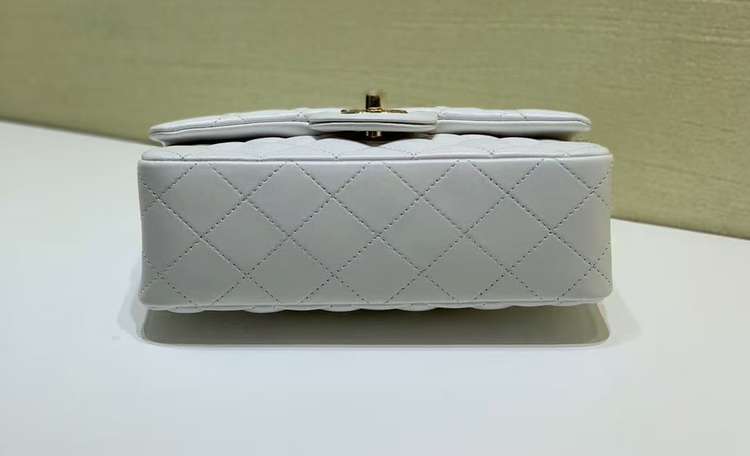 Classic Flap Mini Rectangular Bag (A35200) in White Lambskin with Gold-Tone Hardware, Timeless Classic Line - Mocuir
