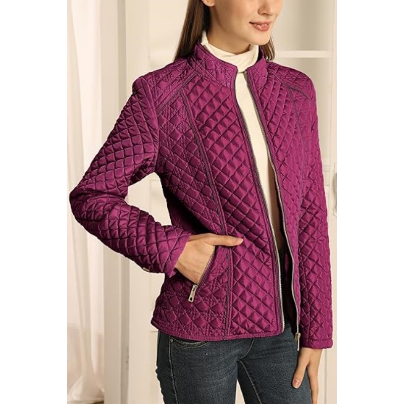 Women's Stand Collar Lightweight Quilted Puffer Jacket