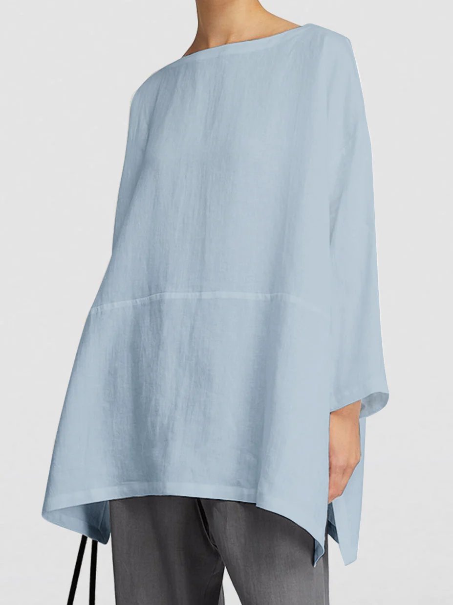 Cotton And Linen Boat Neck Shirt