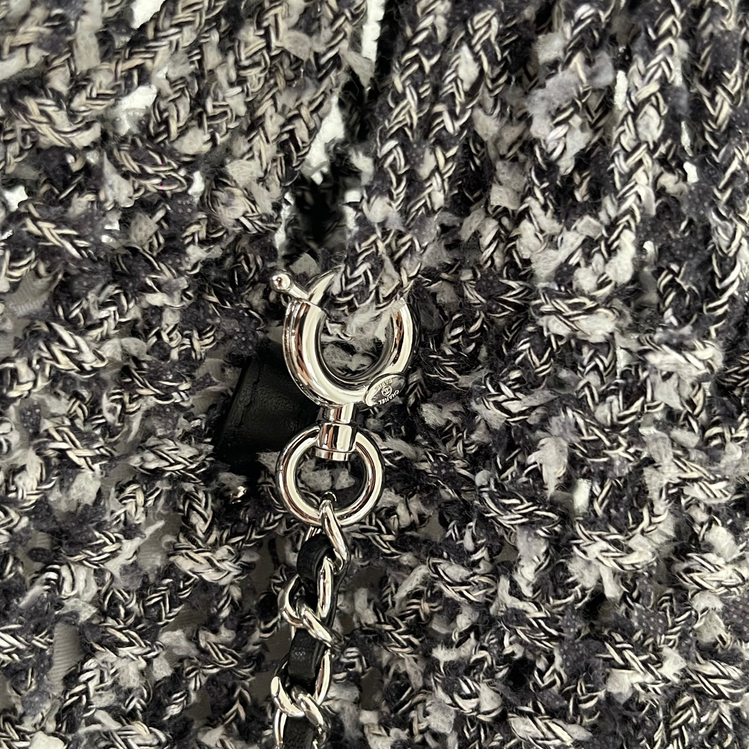 24C Black-Grey Knitted Mesh Tote Handbag with Attached Black Calfskin Mini Flap Bag and Silver-Tone Hardware - Mocuir