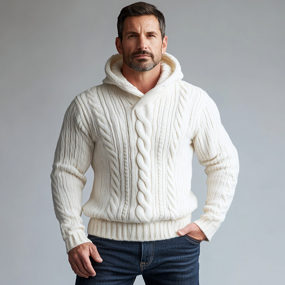 Men's Casual Cable Knit Long Sleeve Hoodie