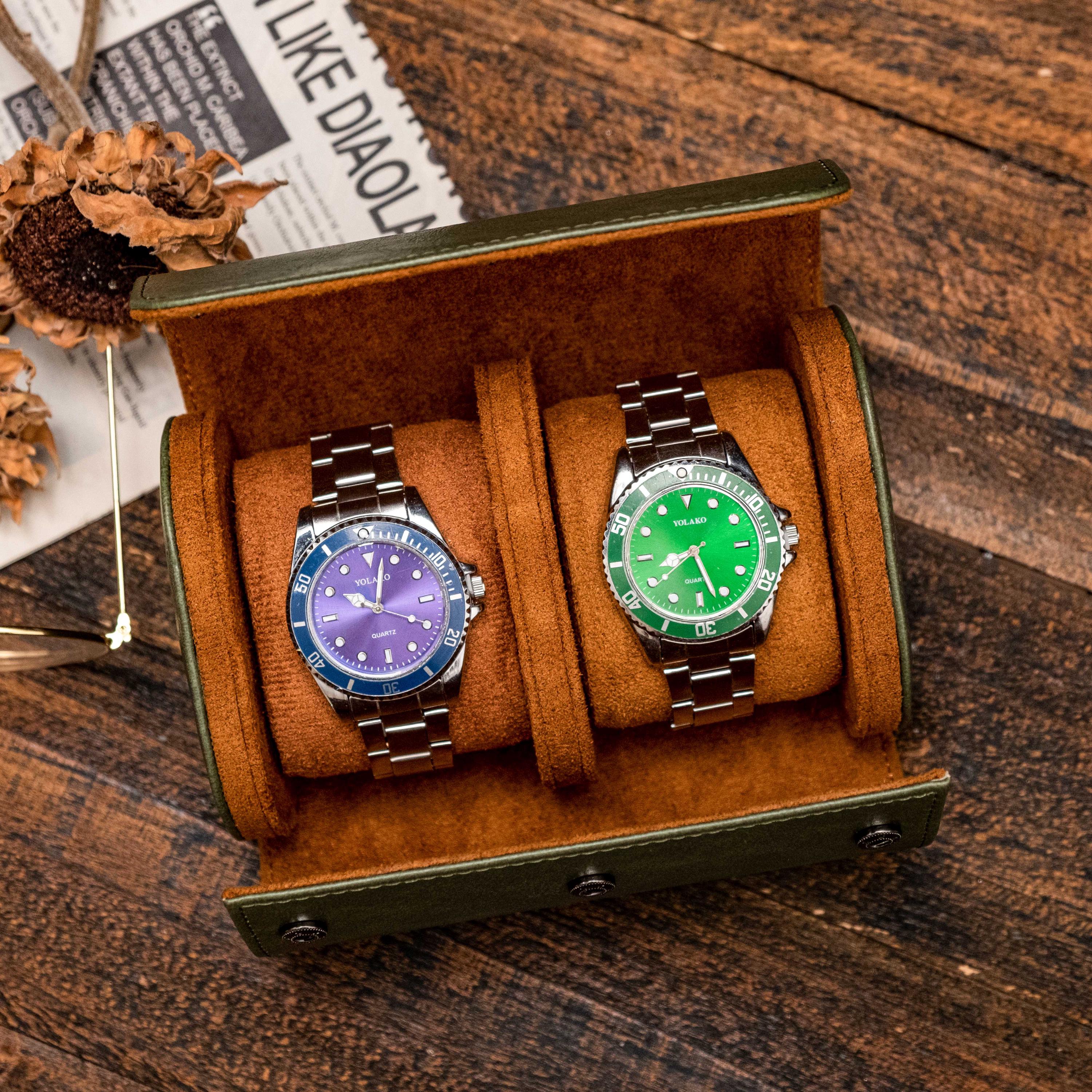 Personalized Leather Watch case, Watch box for 3 Watches, Vegan Leather Watch roll, Wedding groomsmen gifts, Watch travel case, Watch holder