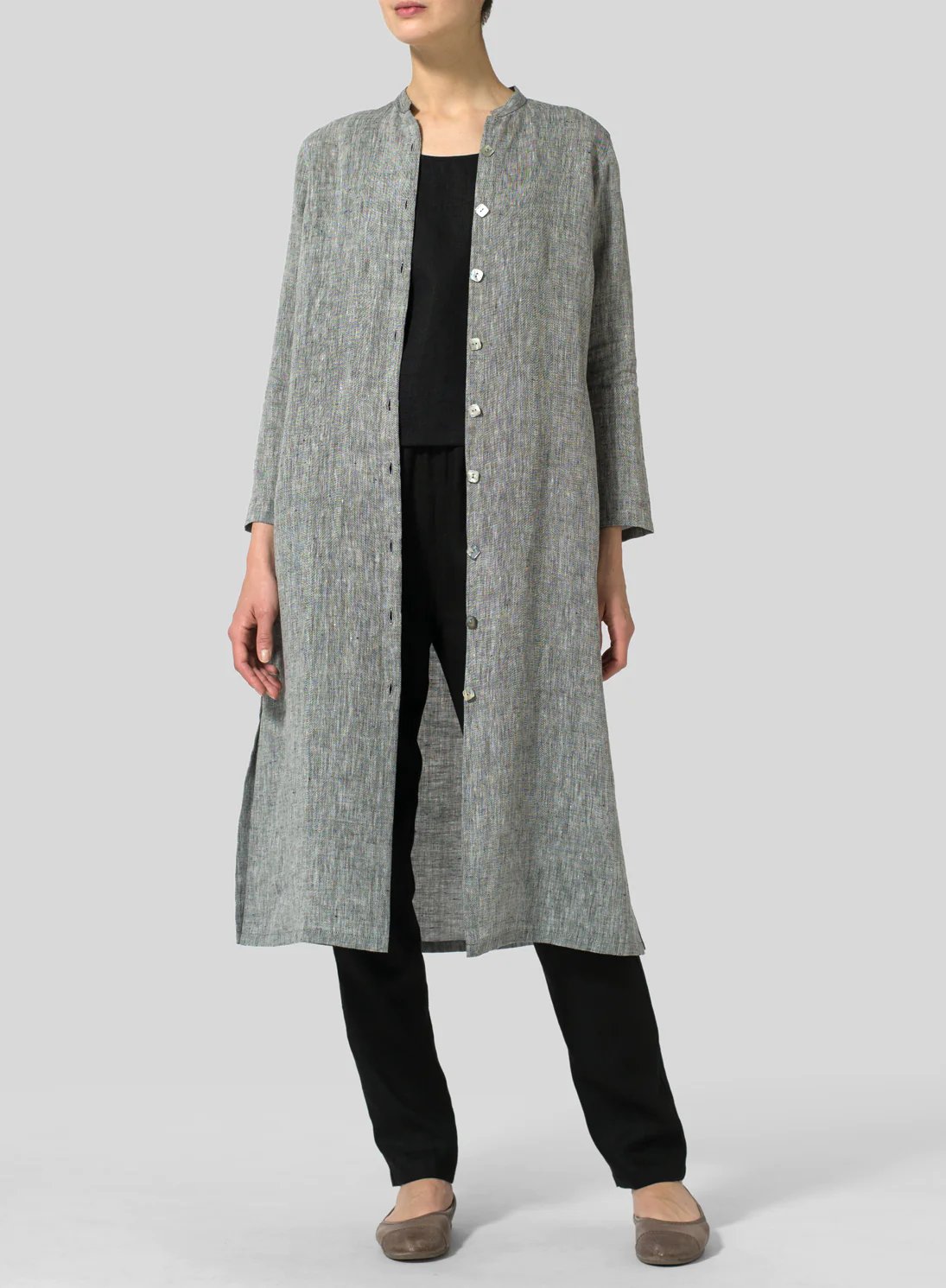 Cotton and Linen Long Slim Fit Shirt Dress