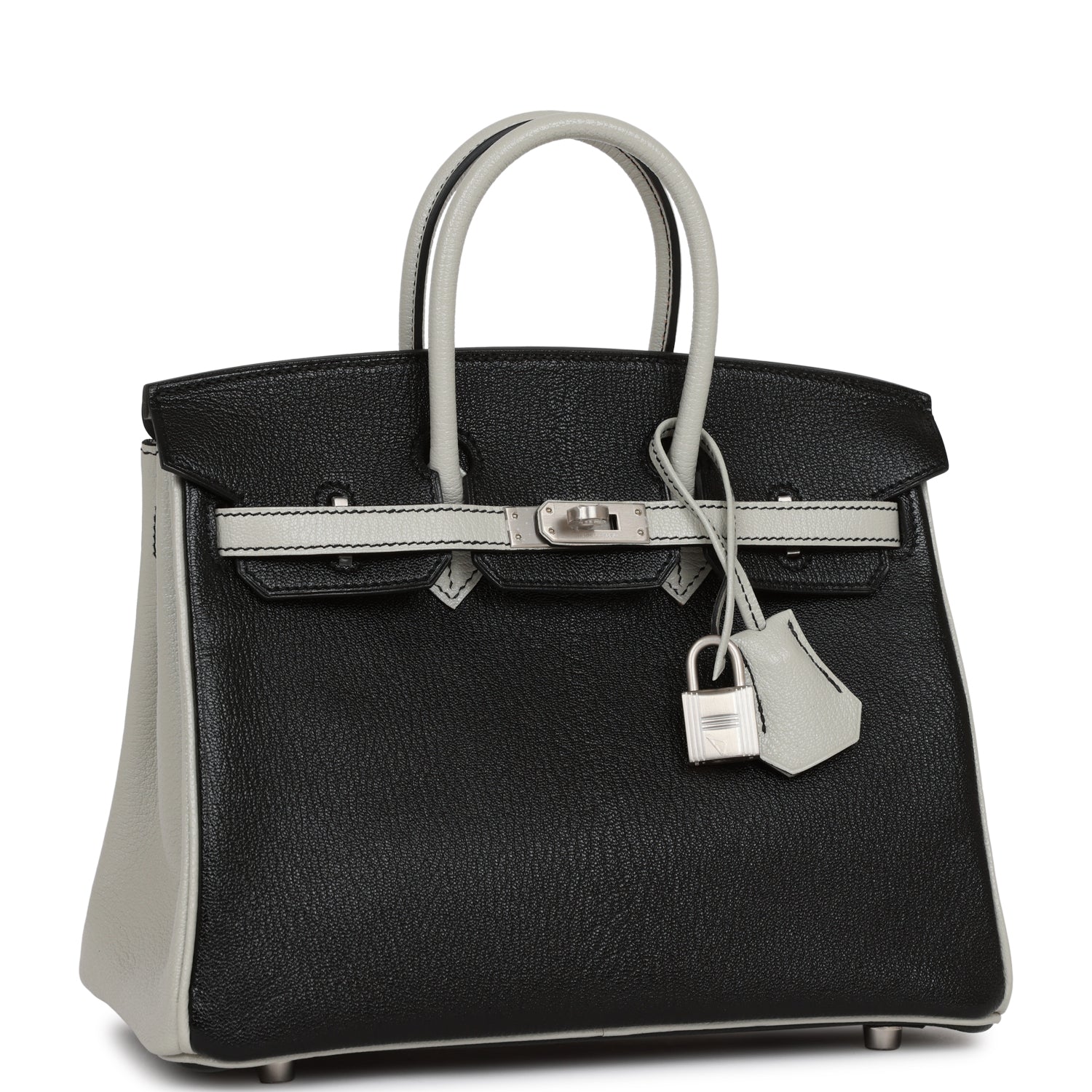 Special Order (HSS) Birkin 25 Black and Gris Perle Chevre Brushed Palladium Hardware