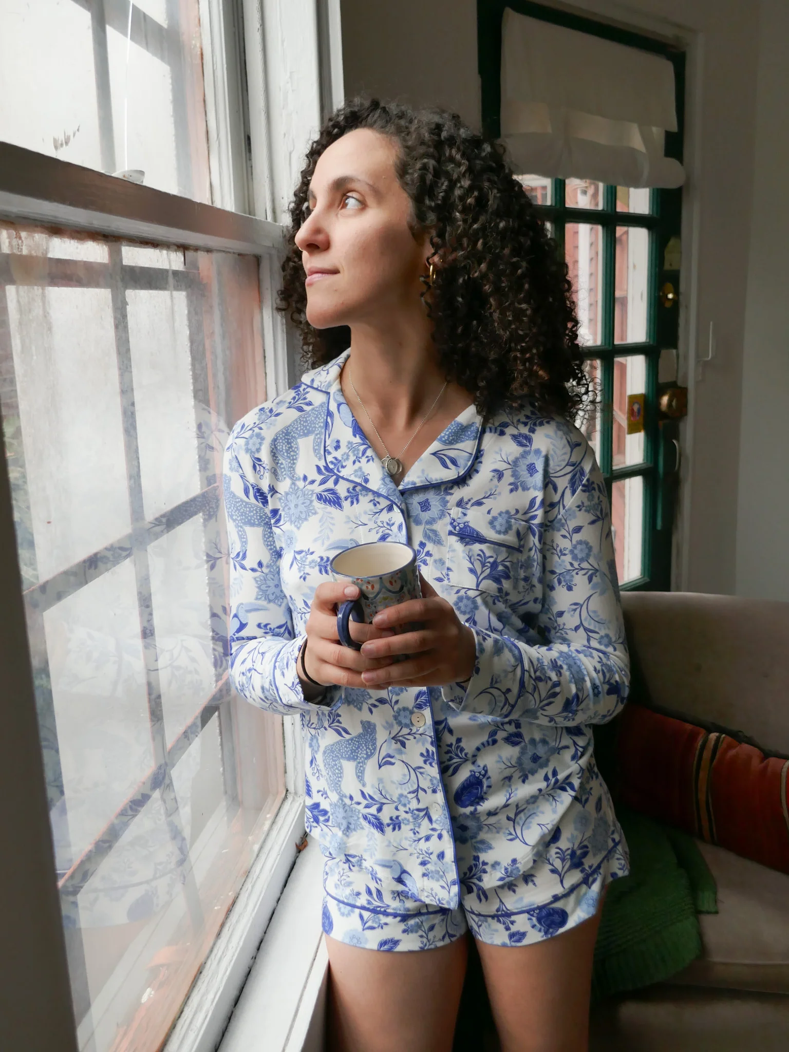 The Cat's Pajamas Pima Knit Long-Sleeved Short PJ Set