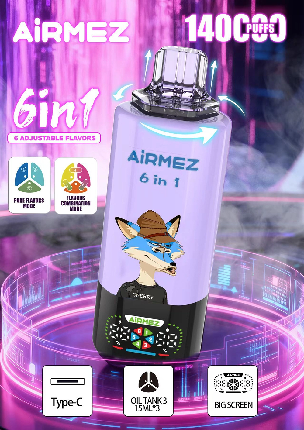 【New Arrive】Airmez 140000 Puffs 6in1 Disposable Vape