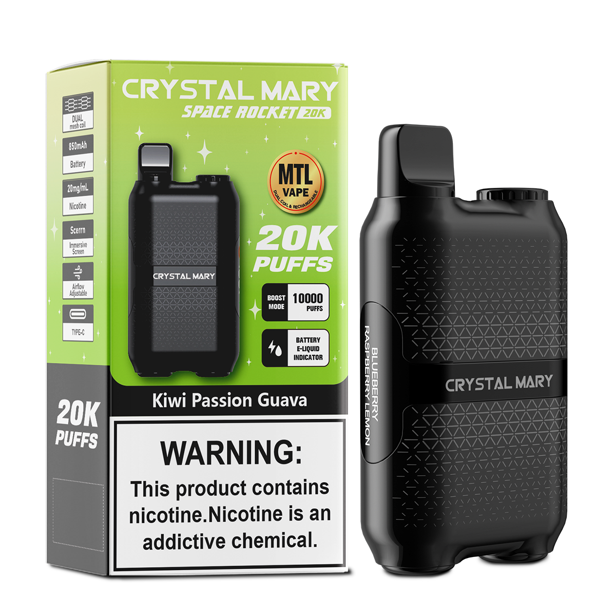 （3 pieces）CRYSTAL MARY 20000 20K Puffs Vape Dual Mesh LED Display Disposable Vape EU Warehouse
