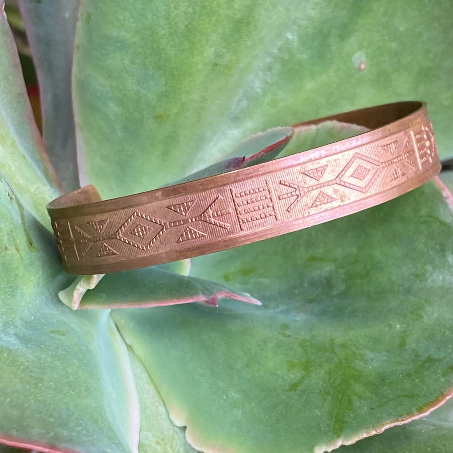 Copper Cuff Indian Bracelet with Raised Design