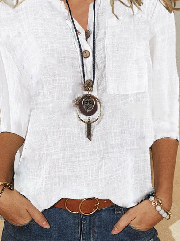 Casual V Neck Solid Shirts & Tops