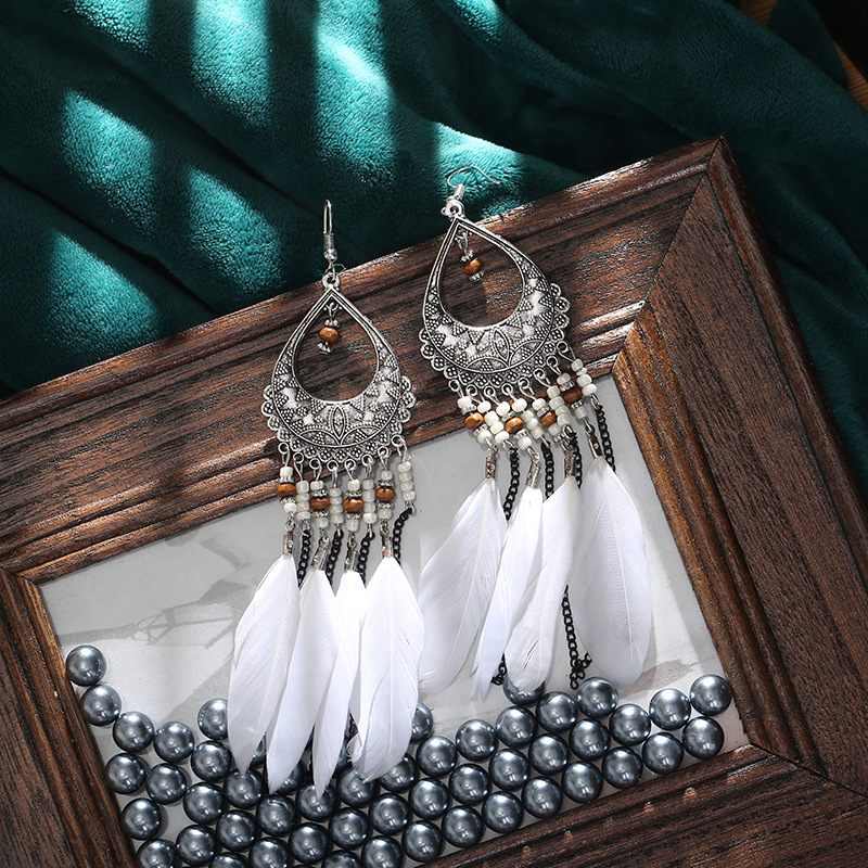 Ethnic Style Tassel Feather Earrings