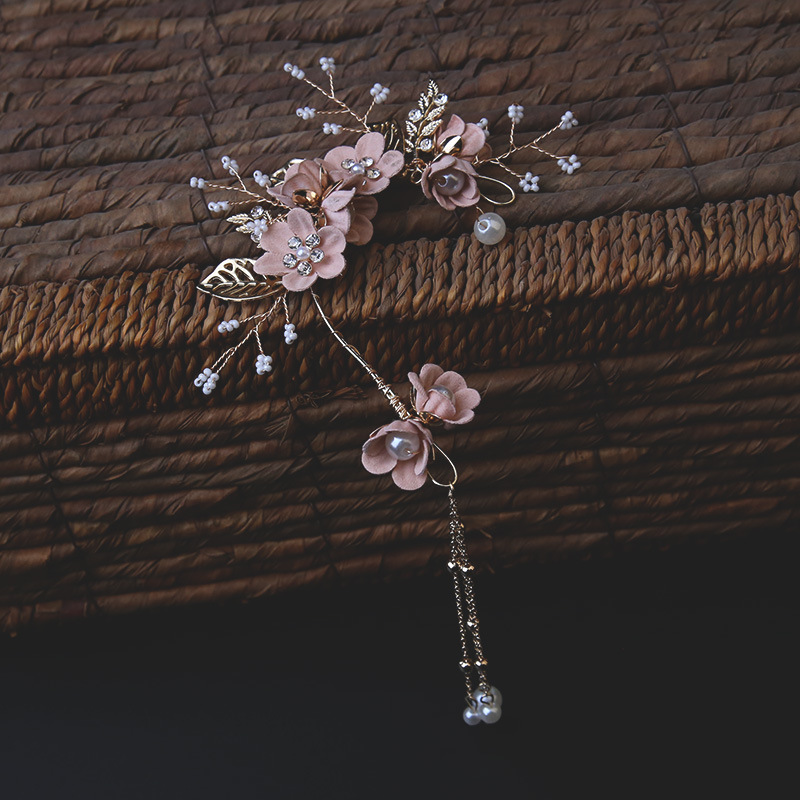 Bridal headdress pink and white flower earrings accessories combination of colorful bridal wedding dinner set ear rings