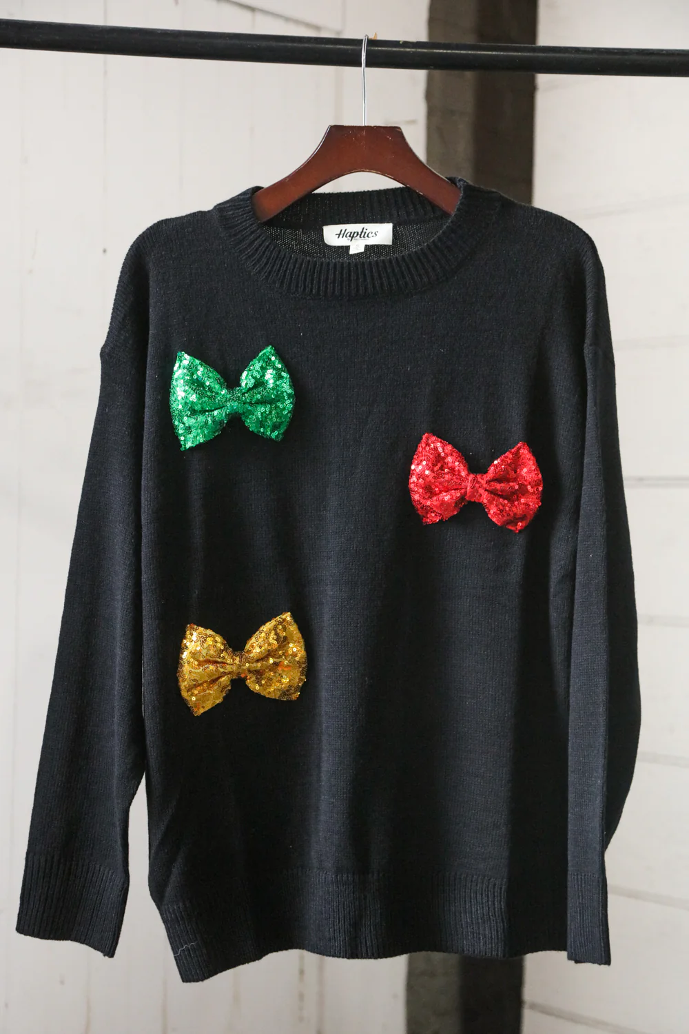 Black Glitter Bow Holiday Sweater