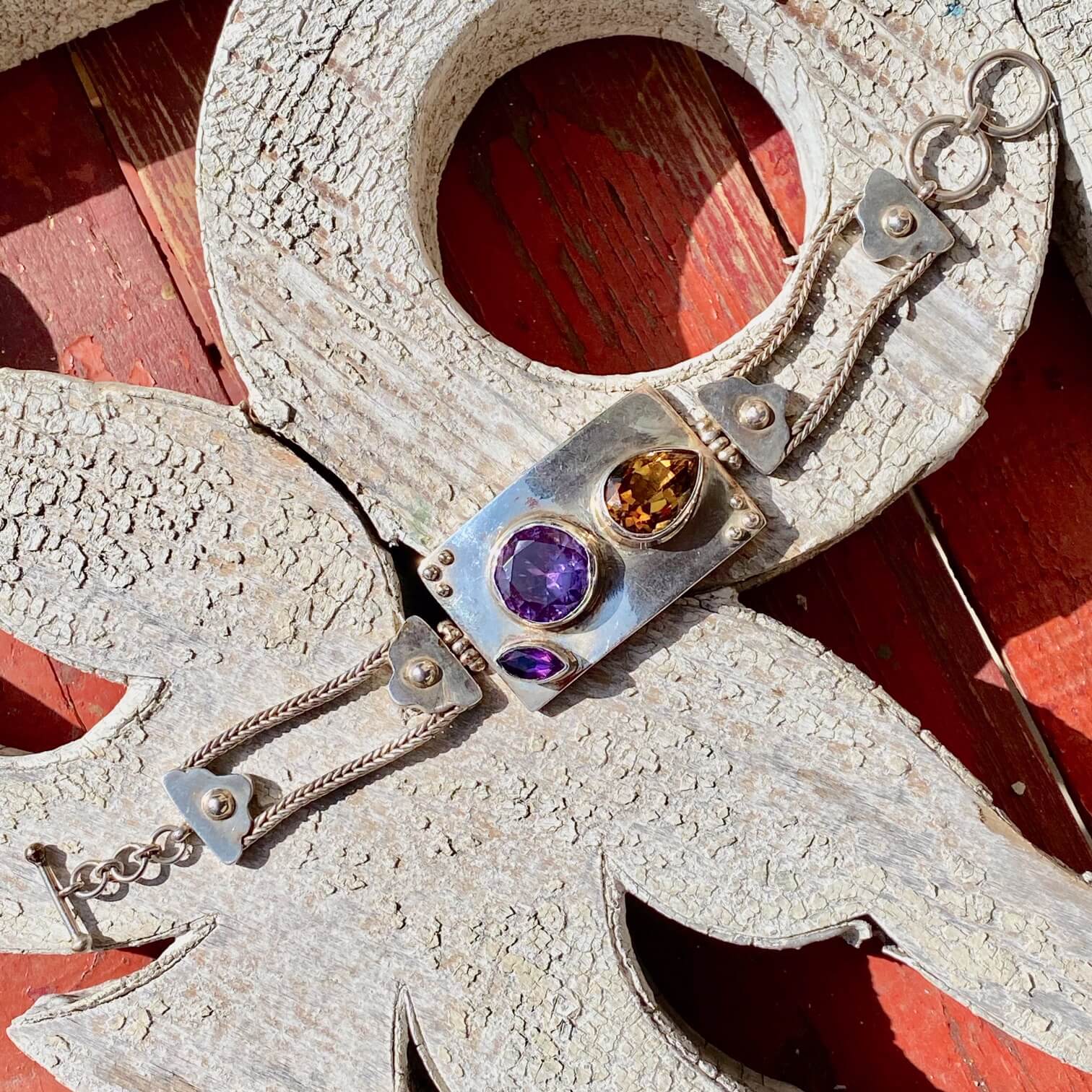 Citrine Alexandrite Amethyst Sterling Silver ID Bracelet