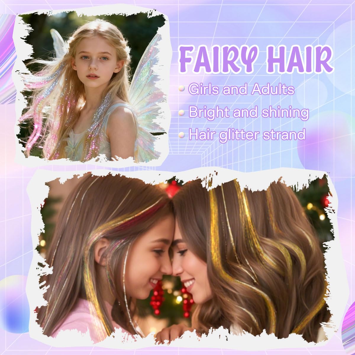 Hair Tinsel Kit, 22 Colors Fairy Tinsel Hair Extensions for Teen Girls Heat Resistant Glitter Hair Accessories for Christmas New Year Halloween Cosplay Party(48 Inch)
