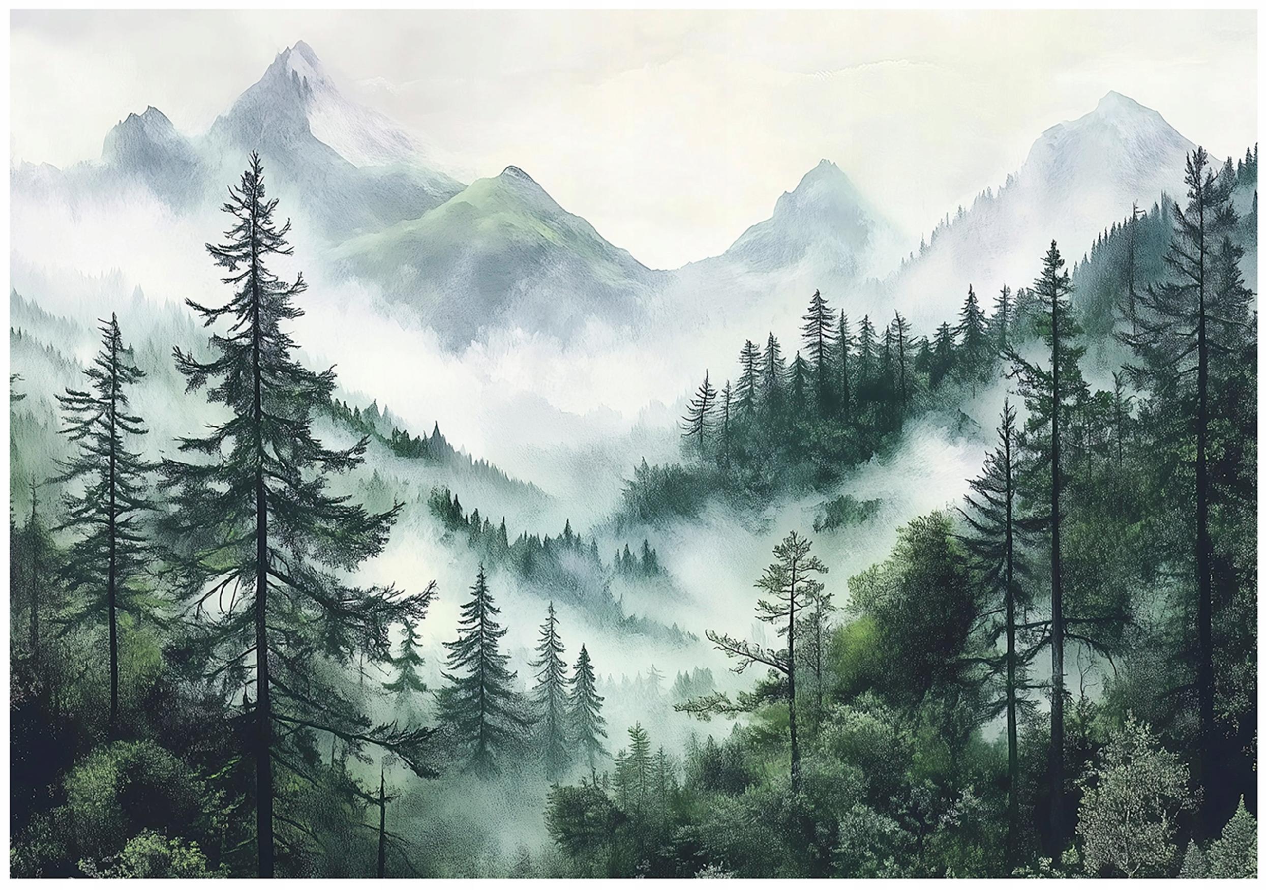 Wall mural forest in fog trees mountains bedroom living room wallpaper non-woven
