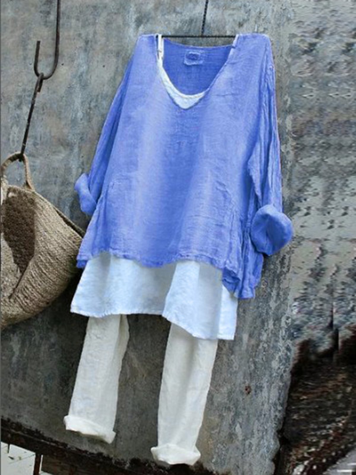 Casual Long Sleeve V Neck Plain Shirts & Tops