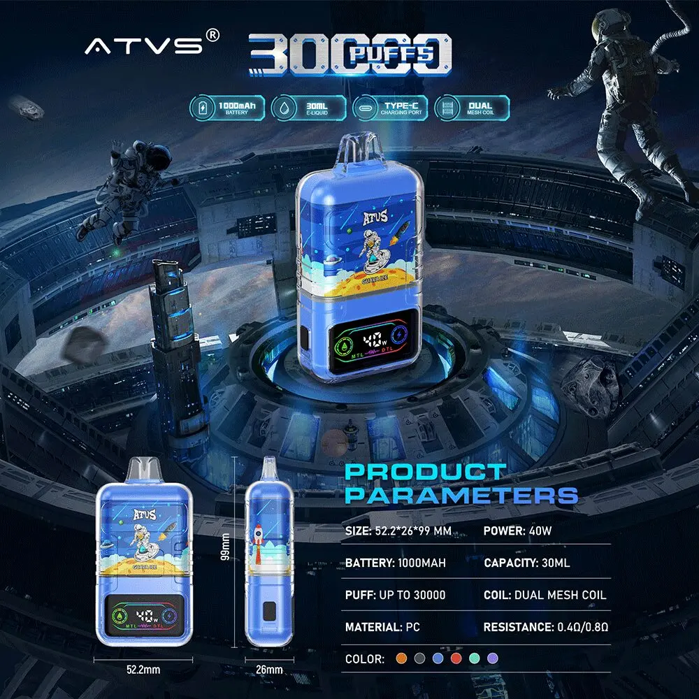 （3 pieces）ATVS 30000 30K Puffs Original DTL/MTL Modes LCD Display Disposable Vape