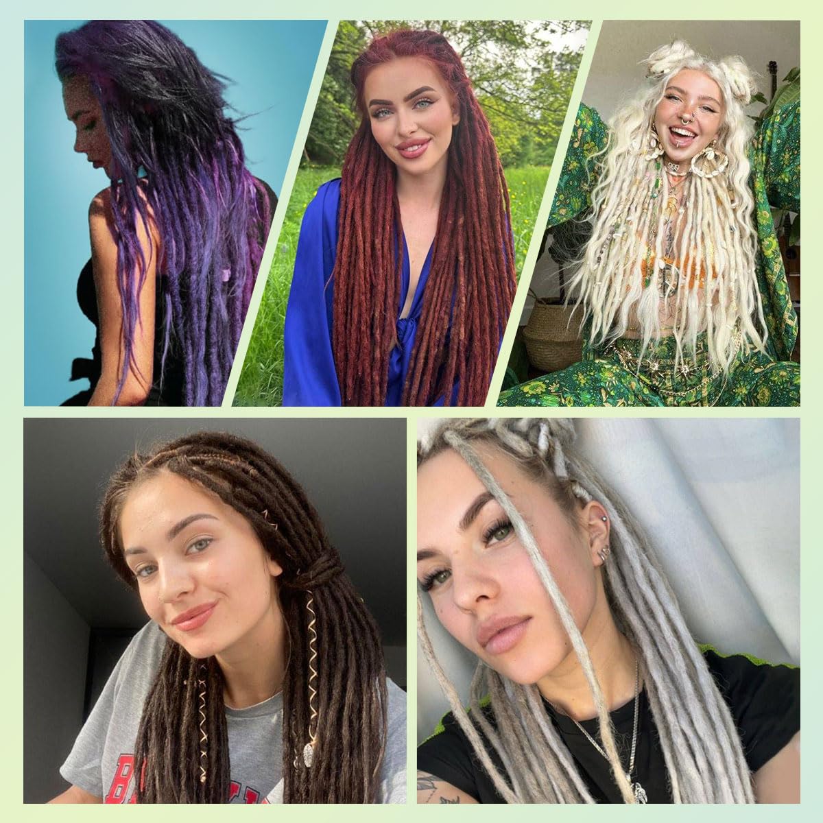 8PCS Clip in Dreadlock Extensions, 24 inch Synthetic Clip-in Dreads Extensions Handmade Soft Thin 0.6cm Width Dreadlocks(black/purple, Clip-in 32 Strands)