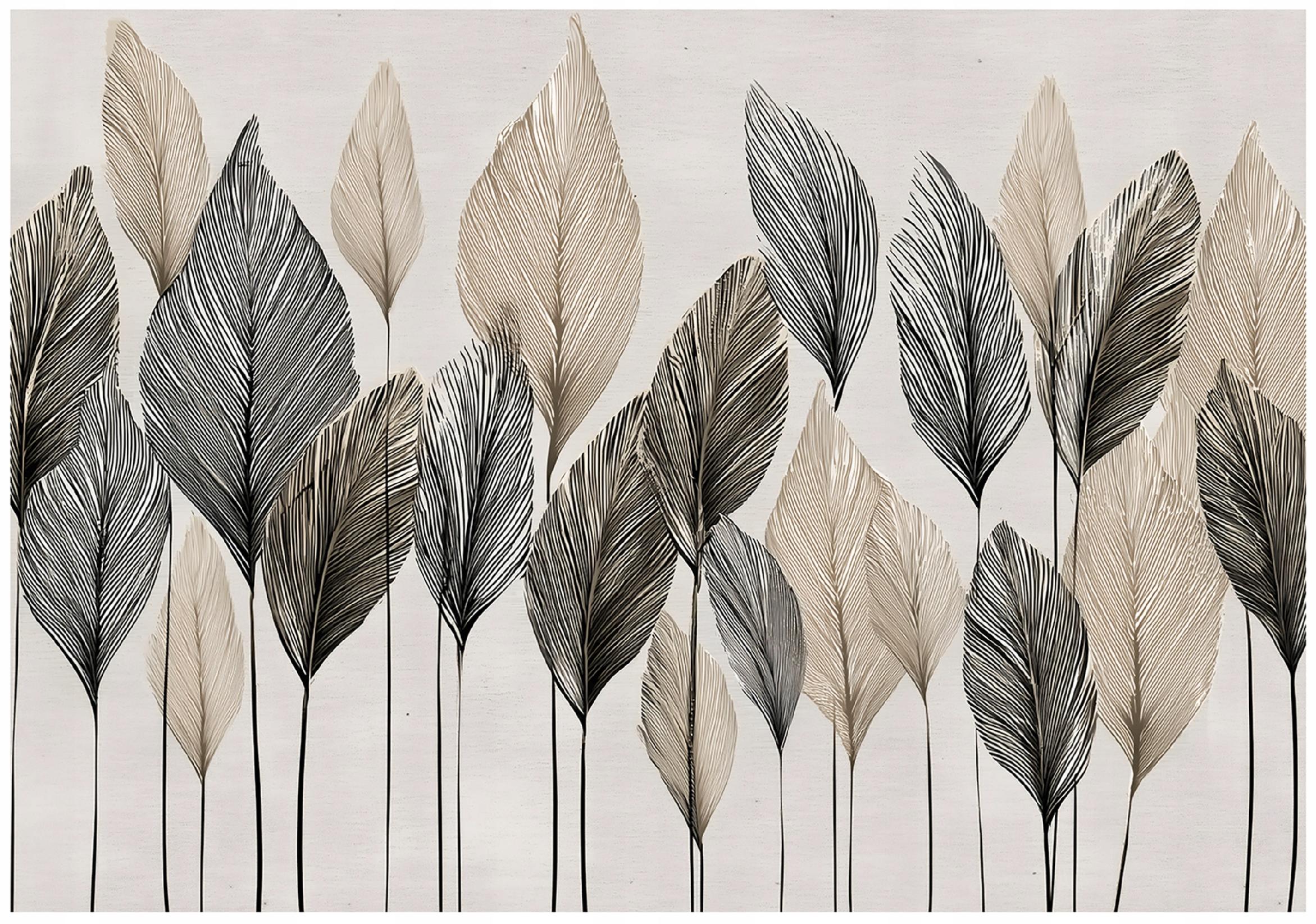 Abstract beige boho leaf wall mural for bedroom or living room,