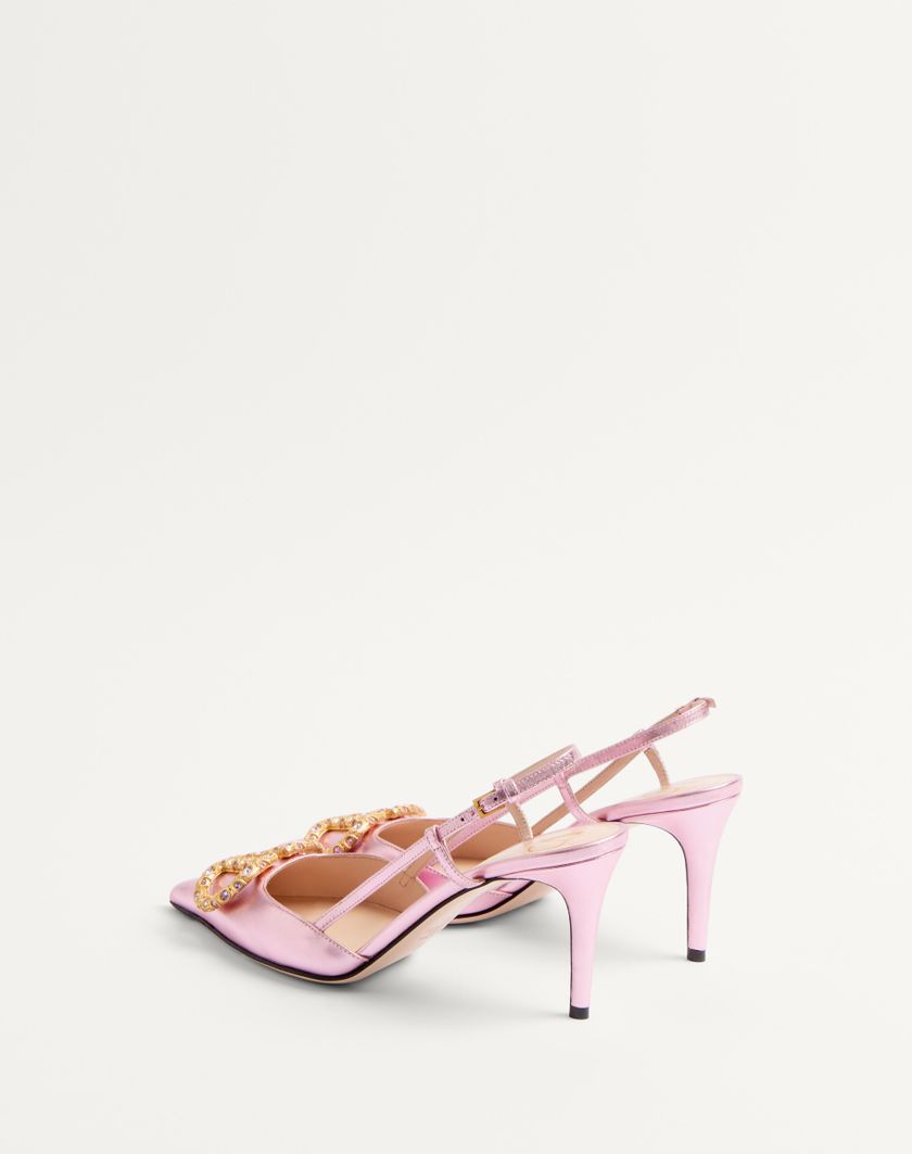 VLOGO SIGNATURE SLINGBACK PUMP IN LAMINATED NAPPA LEATHER 80MM