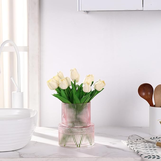 VASEA Ribbed Glass Vase, Flower Vase