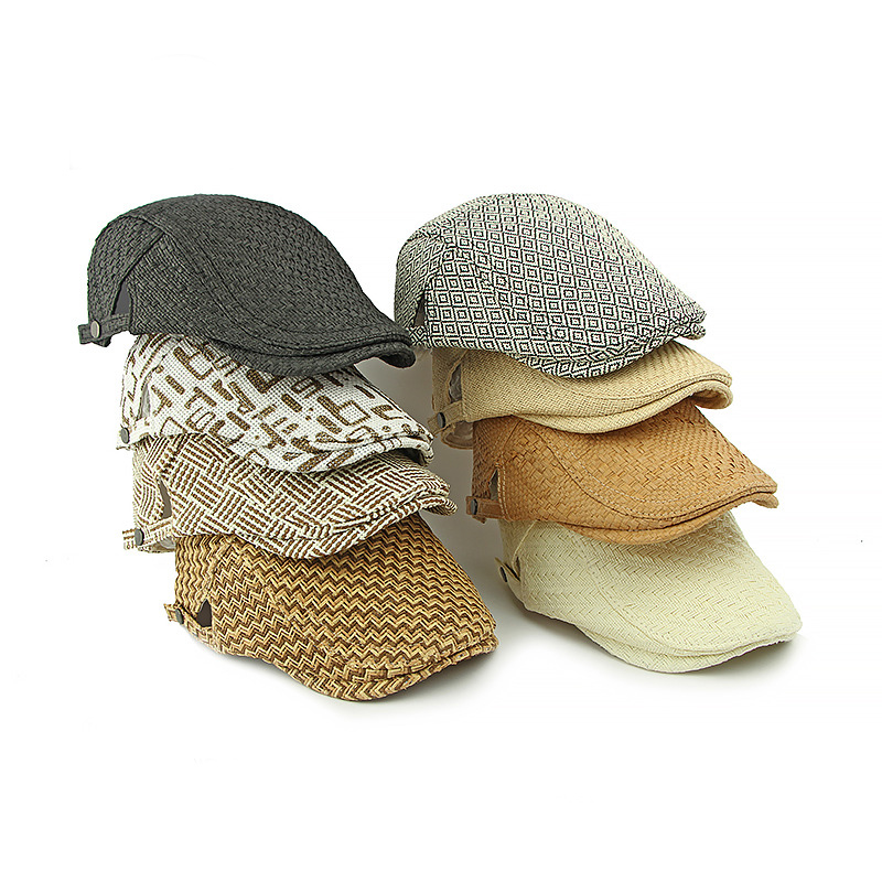 Men's Herringbone Pattern Sunshade Straw Woven Beret