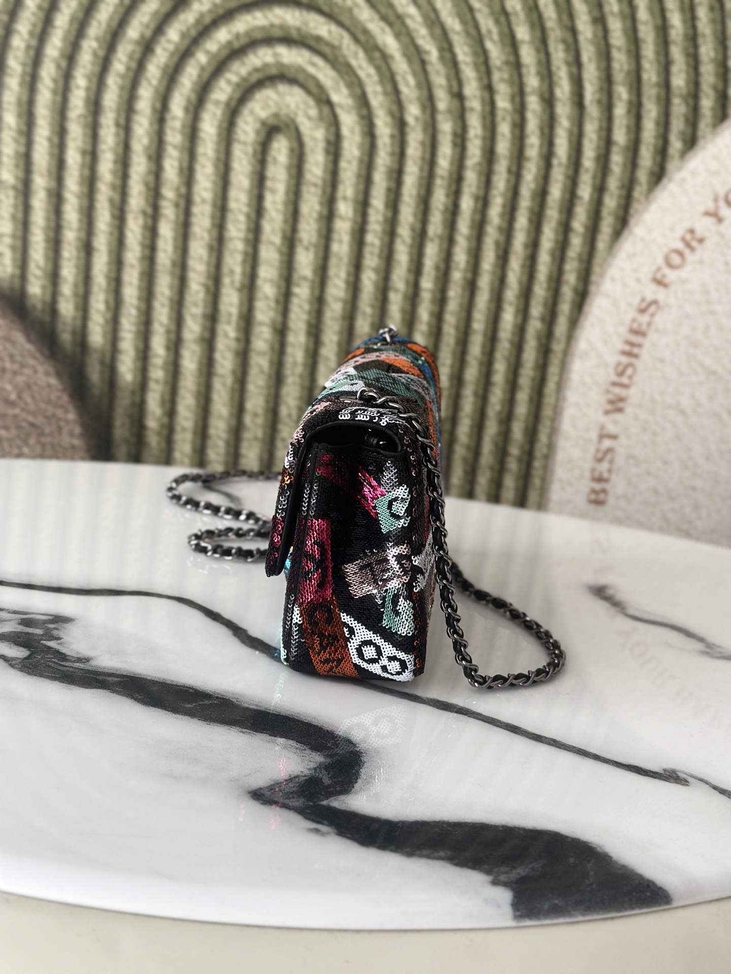 Limited Edition Cambon Paris Multicolor Sequin Mini Classic Flap Bag with Gunmetal Hardware - Mocuir