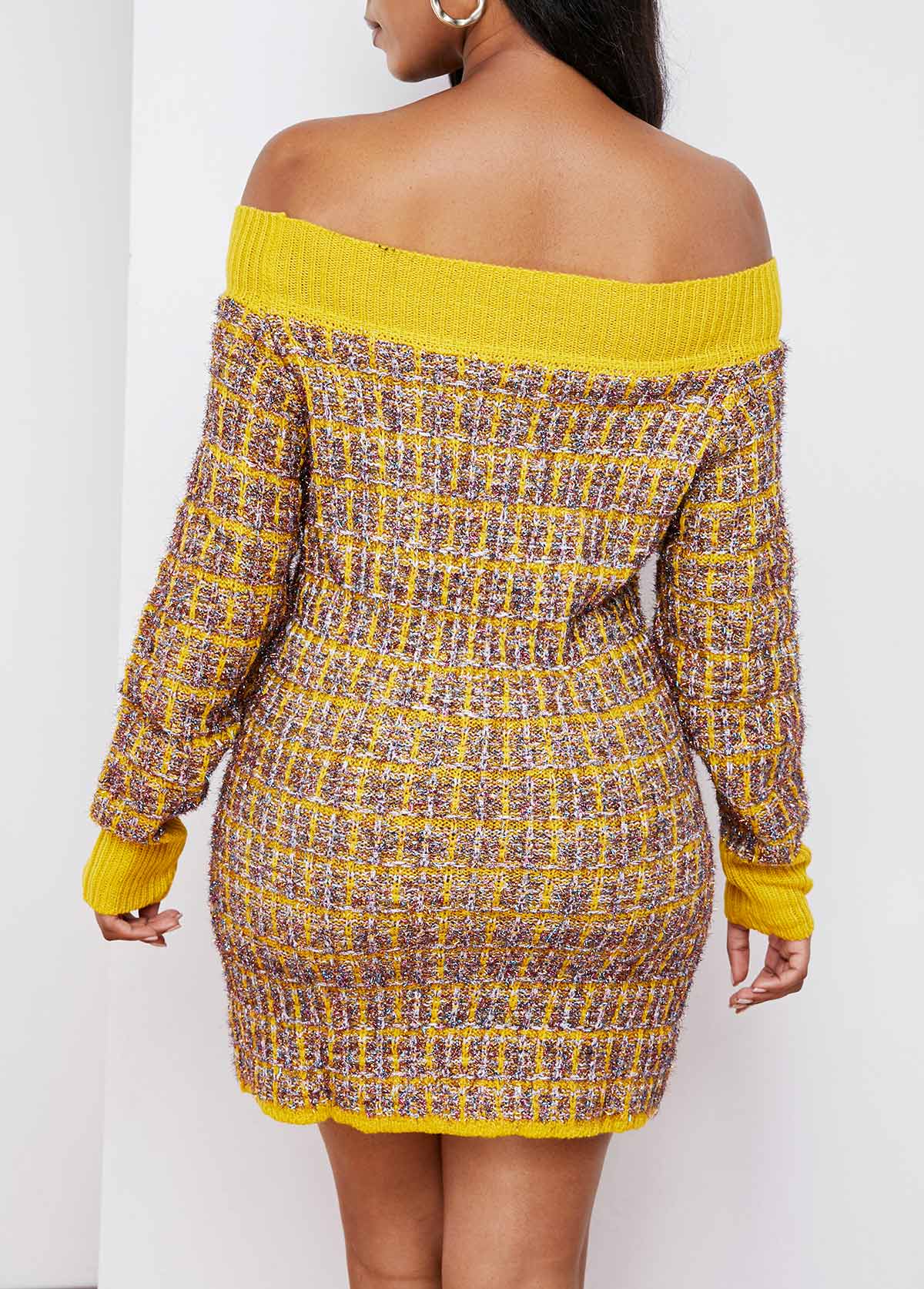 Off Shoulder Long Sleeve Contrast Sweater Dress
