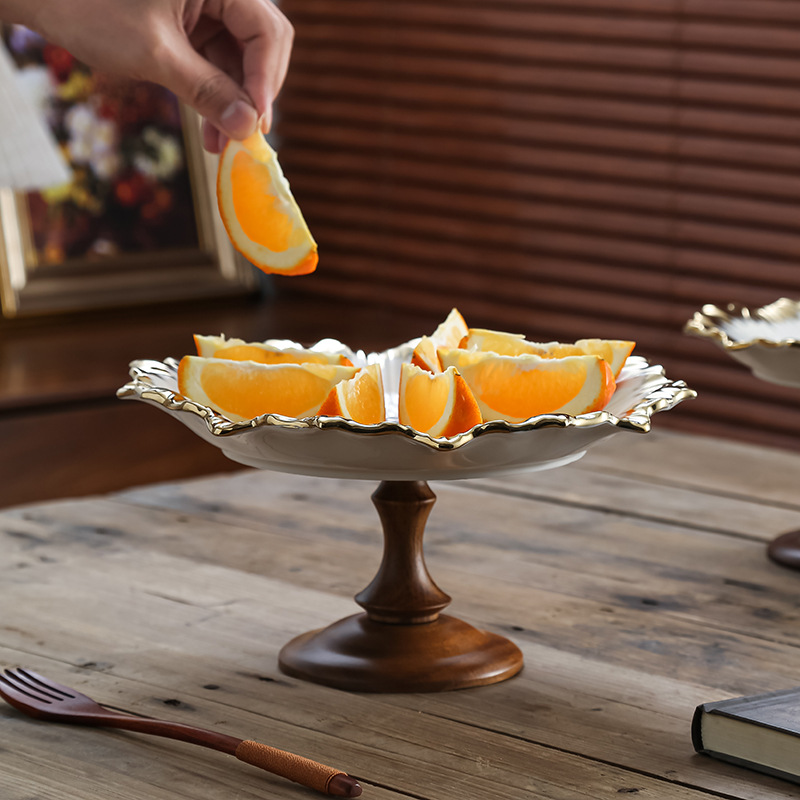 Wooden tall fruit plate bread plate dessert cake display stand dining table tray