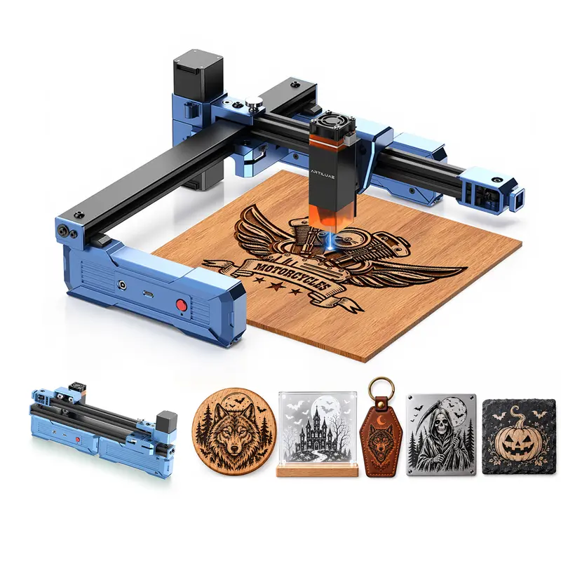 ARTILUME T1 Series Portable Laser Engraving Machine (Tools and Gadgets), No Assembly Required Foldable Design Frame, 0.01mm Precision, 10000mm/min Speed, Engraves Wood, Leather, Metal, Acrylic, Creative Crafts Custom Design Tool