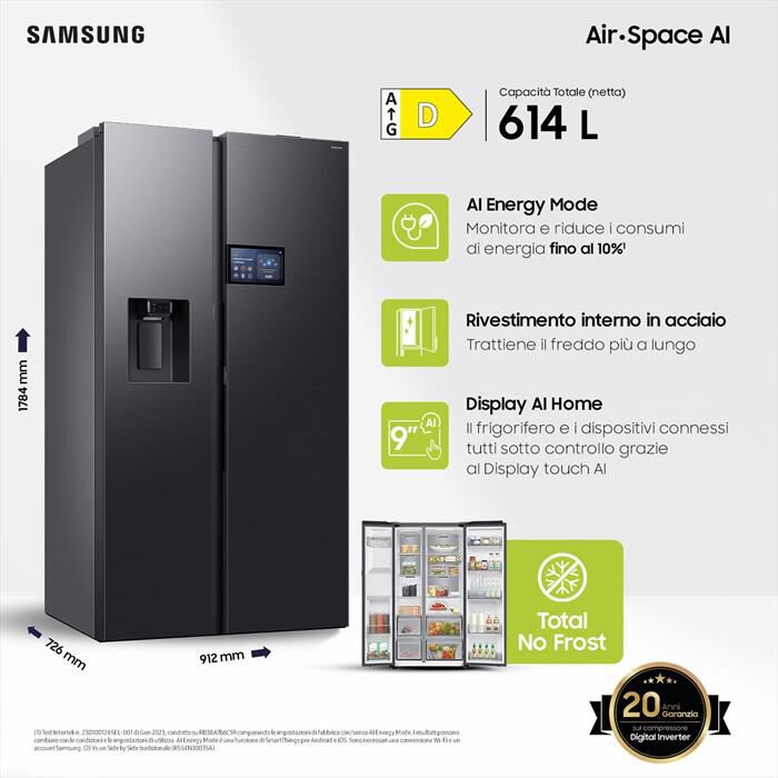 SAMSUNG - Frigorifero side by side RS90F64EDFEF 614L ClasseD-Antracite