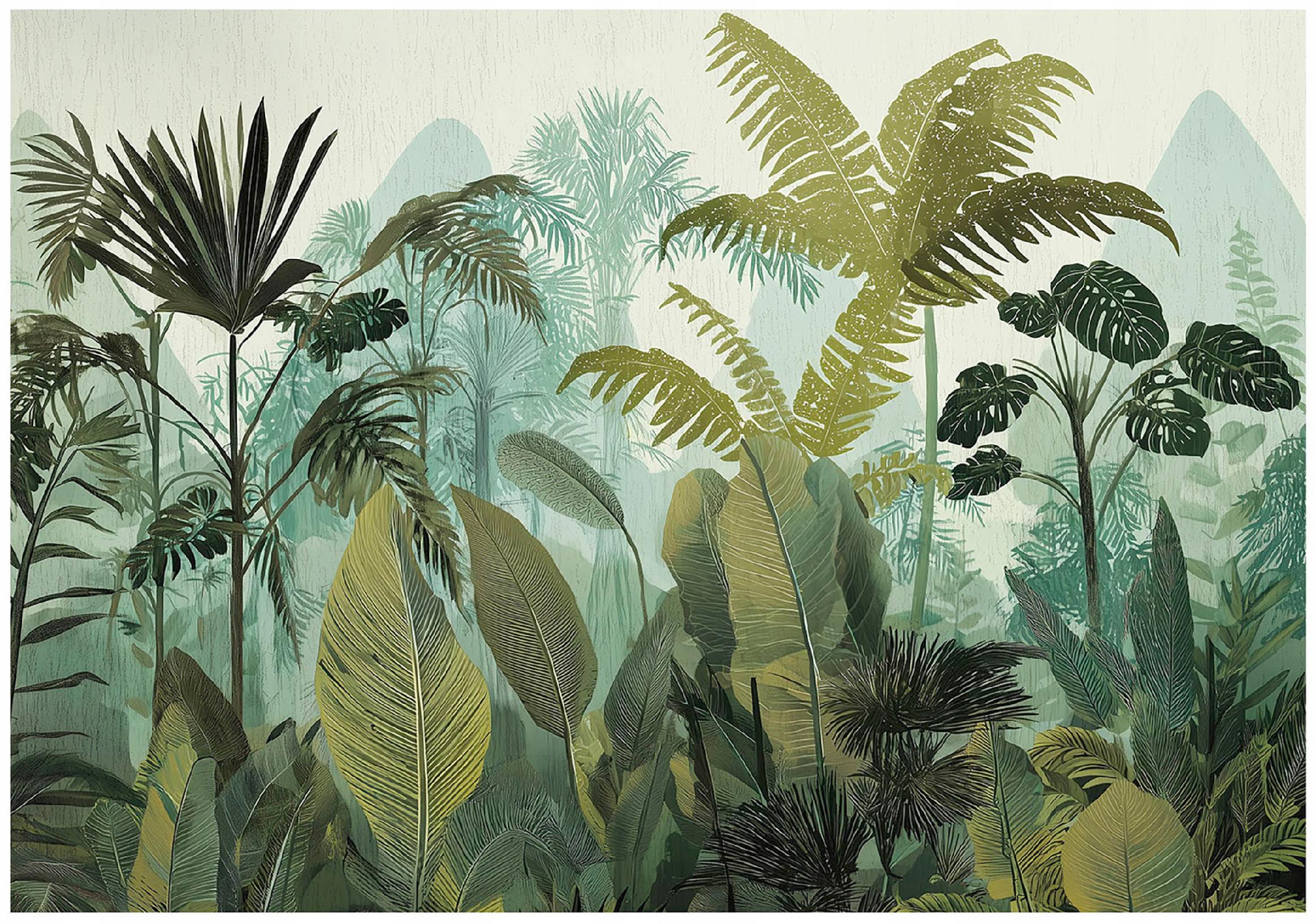 Jungle wall mural tropical forest leaves for bedroom or living room wall