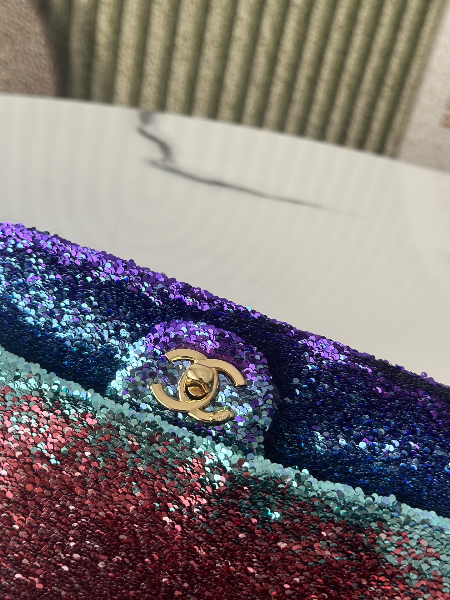 Limited Edition Ombré Rainbow Sequin Mini Classic Flap Bag with Gold-Tone Hardware - Mocuir