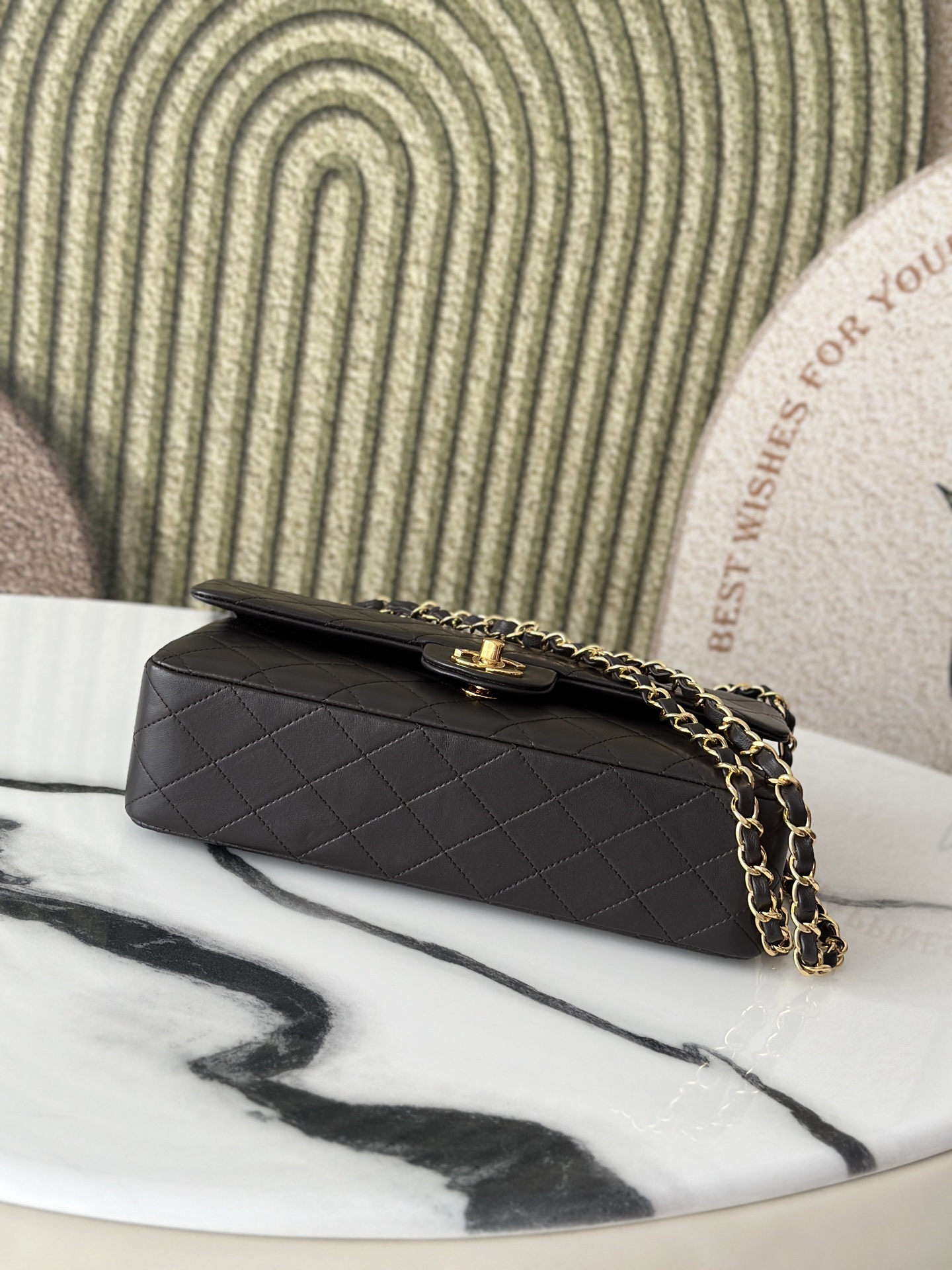 Classic Double Flap Quilted Lambskin Shoulder Bag in Black (Gold Hardware) - Mocuir