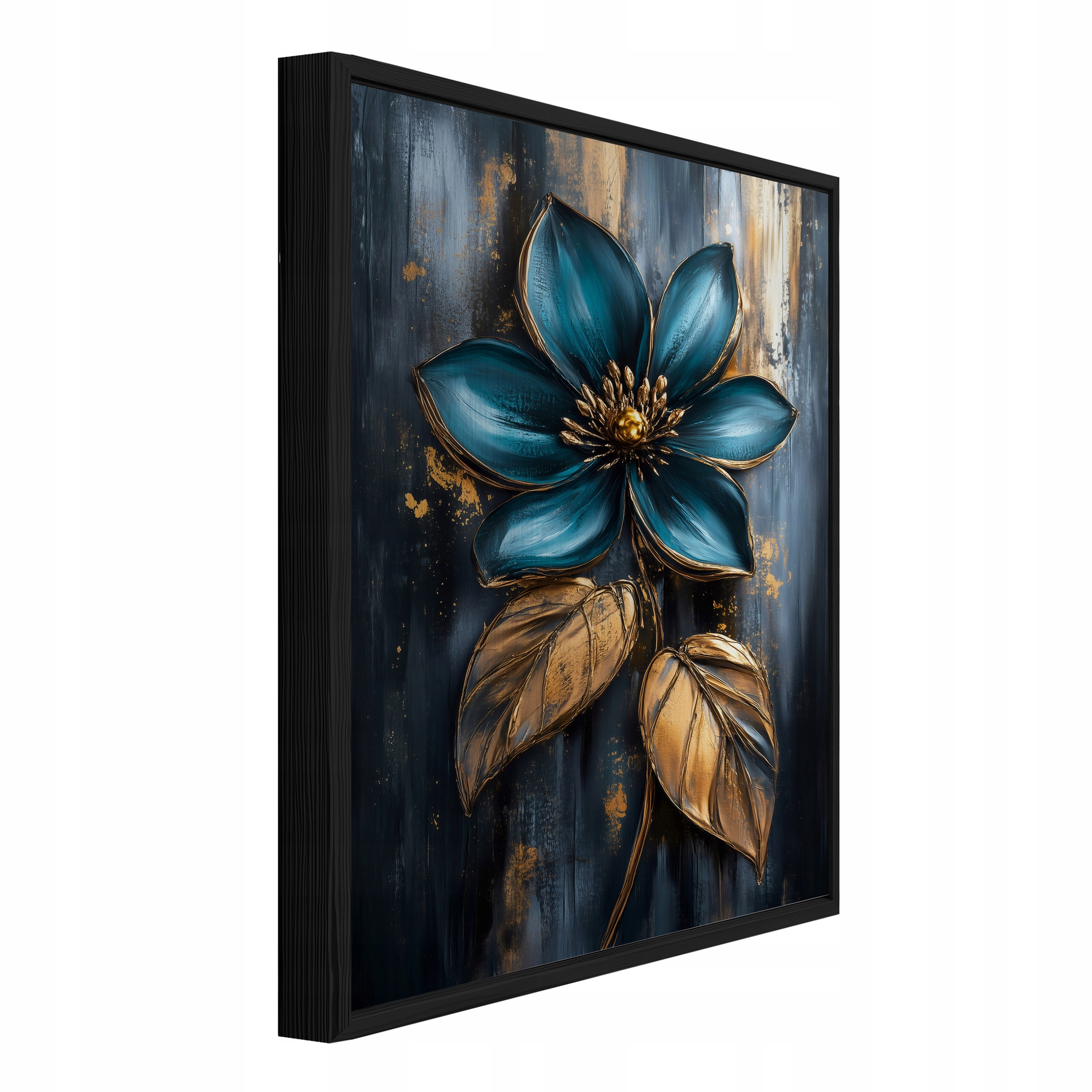 Metal canvas print in a black frame, abstract floral design, for the living room or bedroom, 120x80