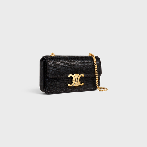 CHAIN SHOULDER BAG CLAUDE IN SUEDE CALFSKIN WITH STRASS BLACK