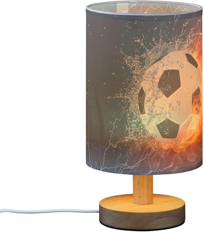 TWINKLETALE Table Lamp Soccer Ball in Fire Flame Water Sport Design American Football Nightstand Lamp