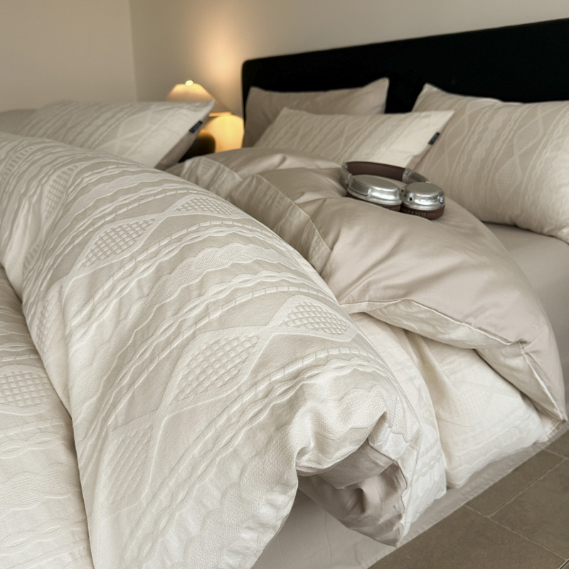 Long-staple cotton 60 thick woven cotton Jacquard four-piece cotton barrier-free high-grade quilt cover bedding