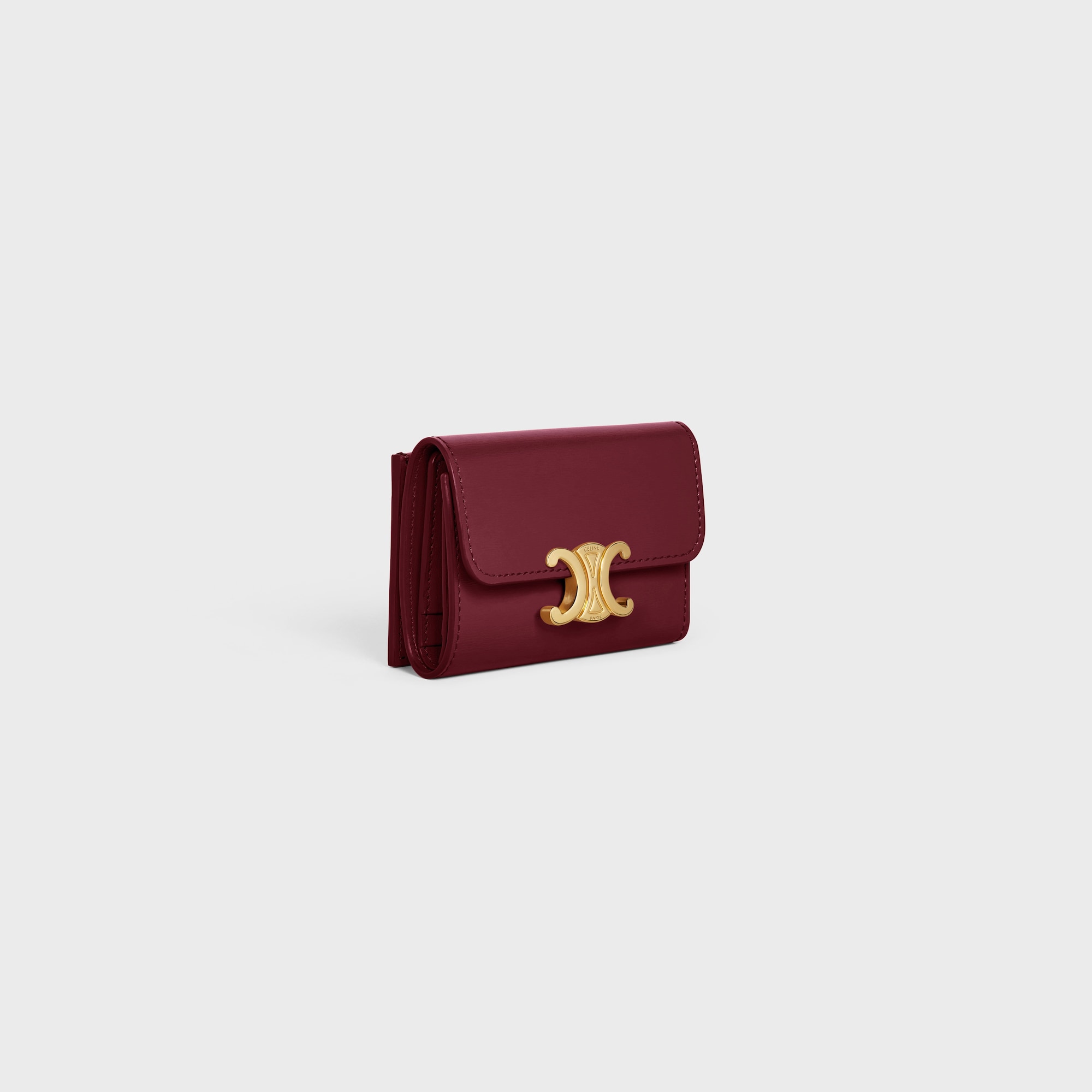 COMPACT WALLET WITH COIN TRIOMPHE IN SHINY CALFSKIN LIGHT BURGUNDY