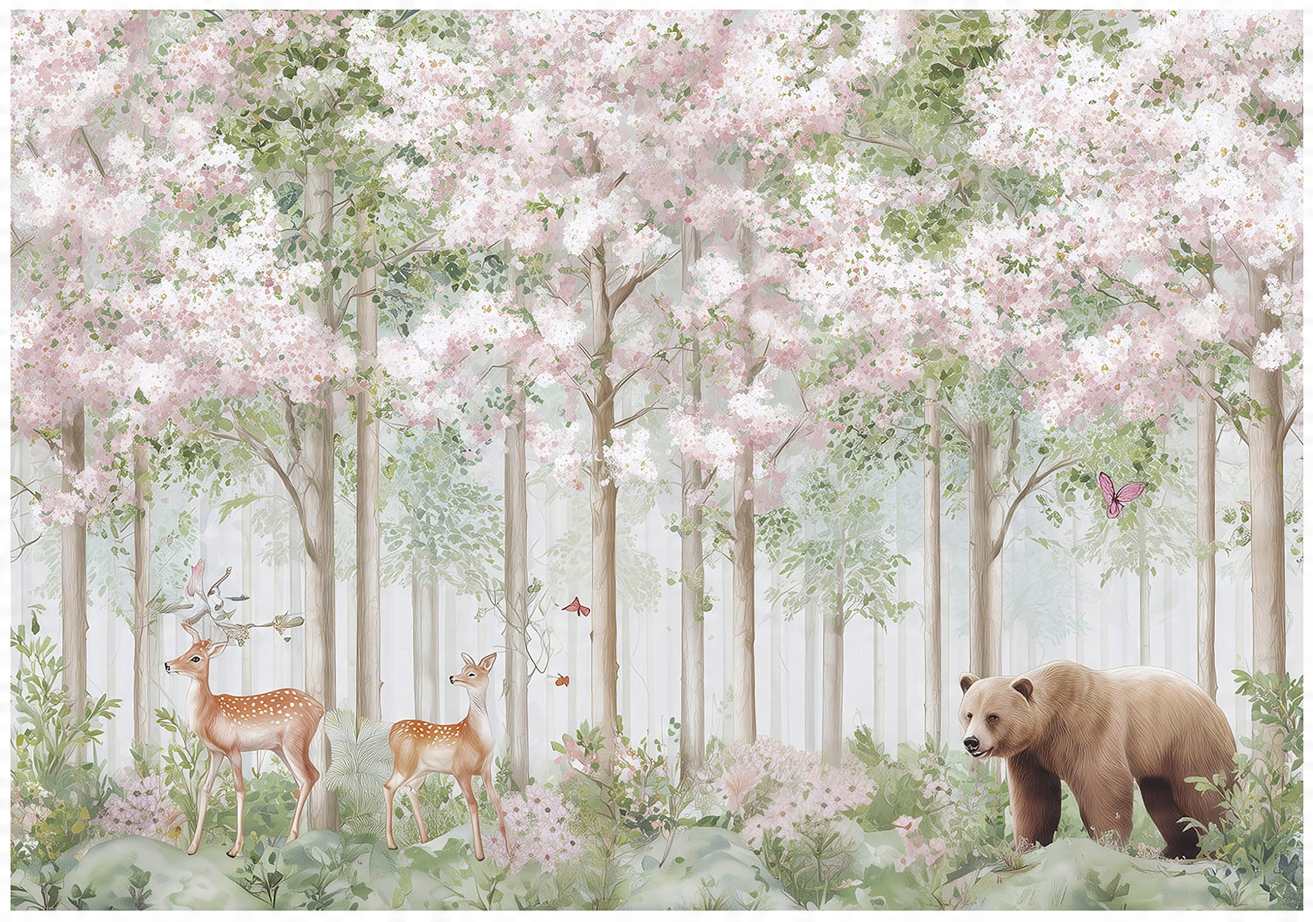Wall mural for children forest trees deer wallpaper for a girl's room