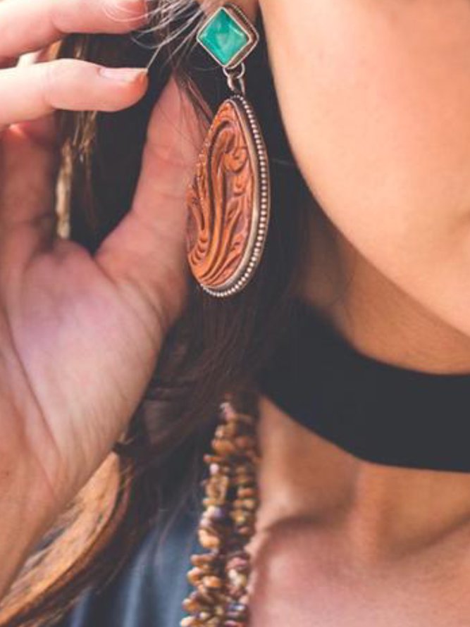 Brown Drop Vintage Turquoise 925 Sterling Silver Earrings