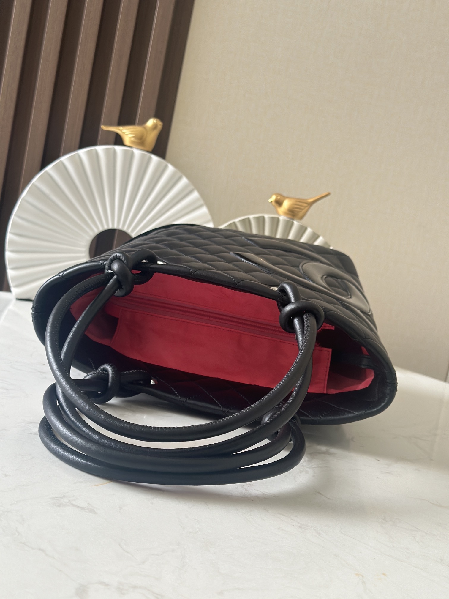 Black Quilted Cambon Small Tote Bag with Patent CC Logo - Mocuir