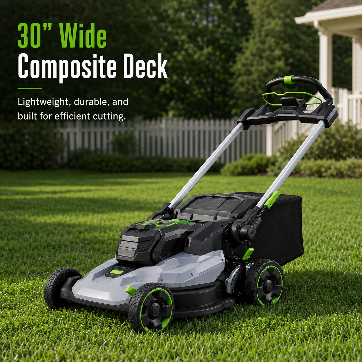 30 inch wide composite deck cordless lawn mower