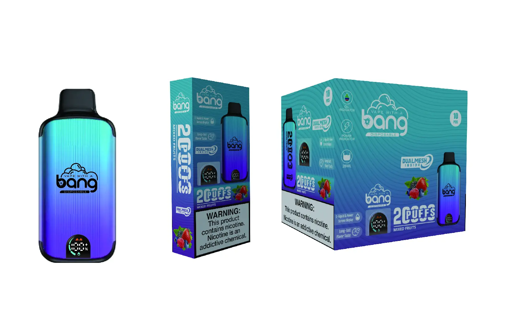 （3 pieces）Bang 20000 Puffs New Product LED Display Disposable Vape