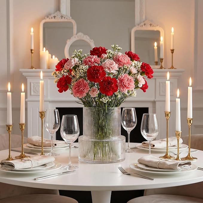 VASEA Ribbed Glass Vase, Flower Vase