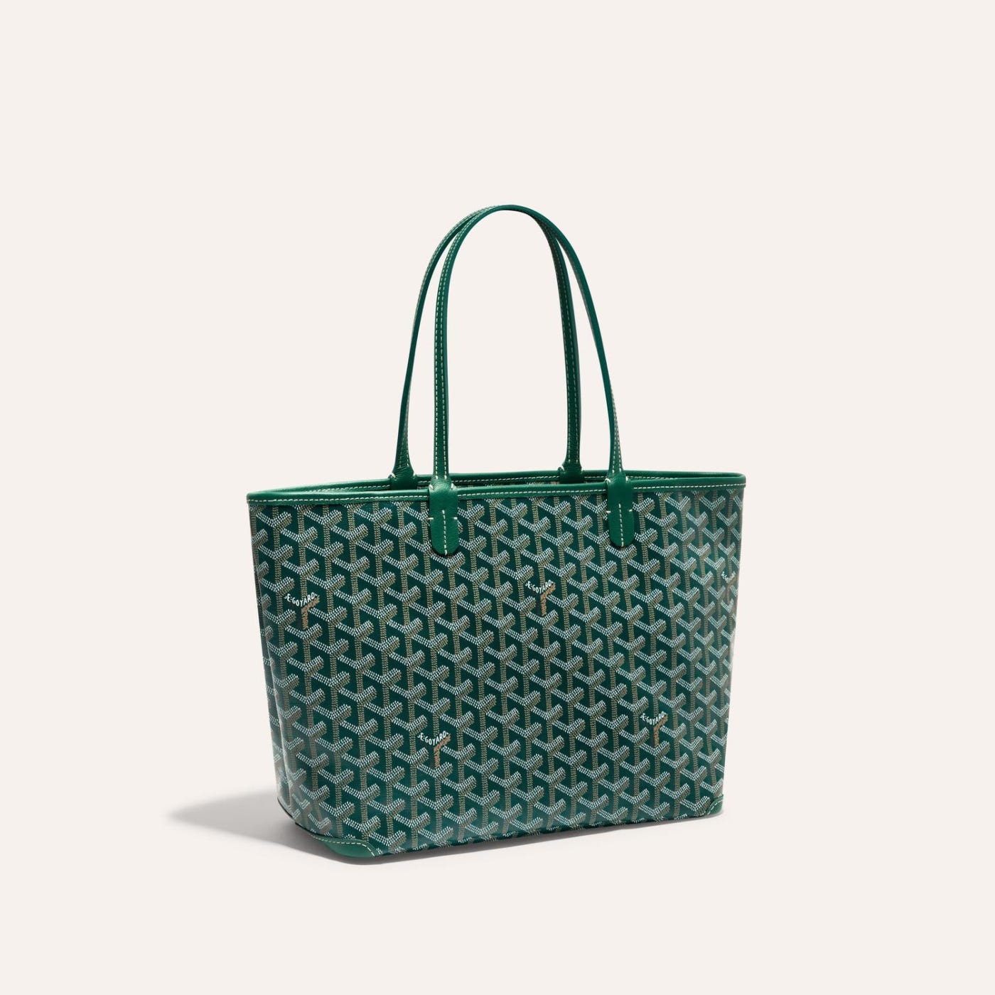 Goyardine Artois Tote PM Green Canvas & Chevroches Calfskin Palladium Hardware
