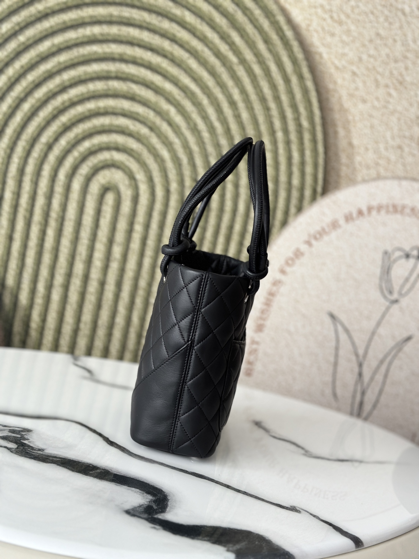 Black & White Quilted Cambon Mini Tote Bag with Contrast CC Logo - Mocuir